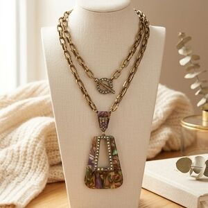 Heidi Daus "Geometric Goddess" Resin & Crystal Toggle Statement Necklace